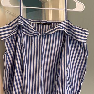Zara Blue & White Striped Off-Shoulder Camisole